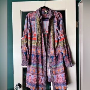 Anthropologie Maeve Casablanca Silk Printed Long Sleeve Shirt Dress Size 12